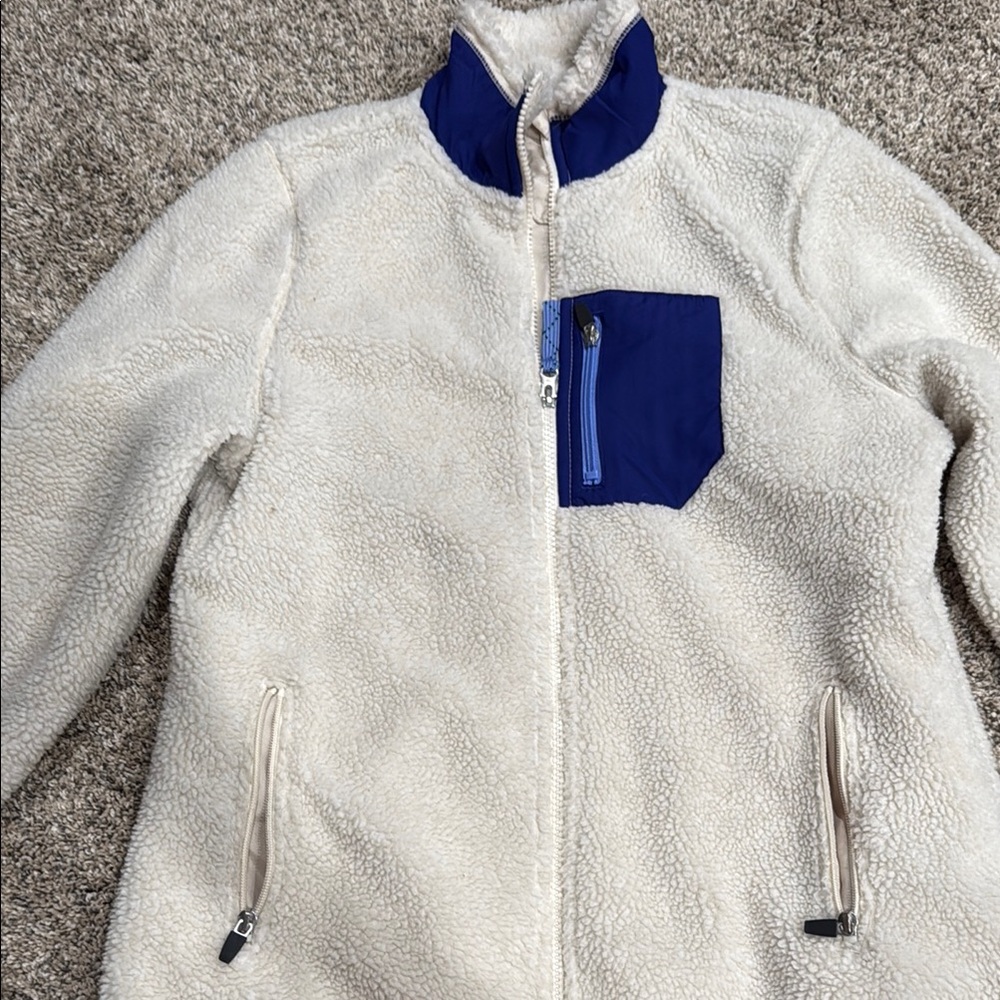 Old Navy Cream/Off White Fleece Jacket with Blue Label